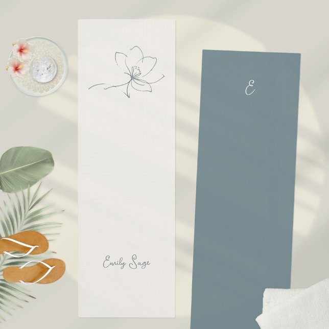 Ivory Coastal Blue Floral Line Art Minimalist Zen Yogamatte (Minimalist Floral Line Art Zen Ivory Coastal Blue Yoga Mat ©Susanne Sachers - Sunny Wanderlust 🌞✈️)