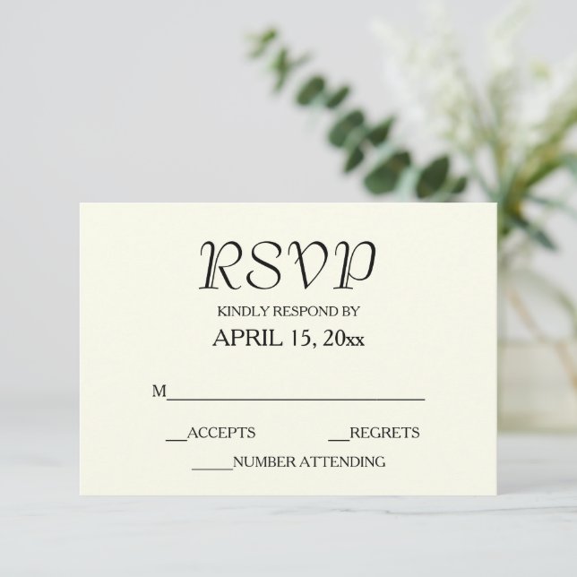 Ivory Color Simple Style Wedding RSVP Karte (Stehend Vorderseite)