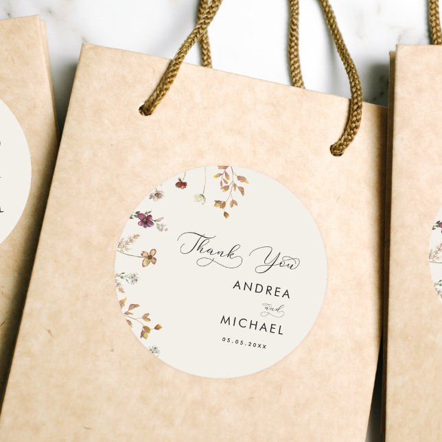 Ivory Cream Boho Fall Wildblume Hochzeit Danke Runder Aufkleber (Von Creator hochgeladen)