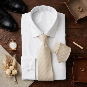 Ivory Cream Gold Pinstripe Minimalist Krawatte