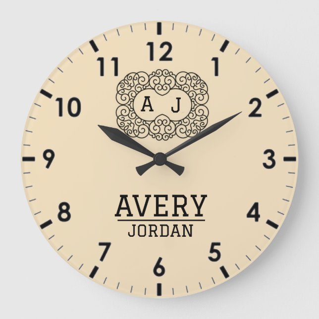 Ivory Cream Personalized Custom Monogram Classic  Große Wanduhr (Vorderseite)