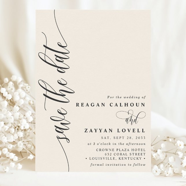 Ivory Cream Simple Modern Script Save the Date (Von Creator hochgeladen)