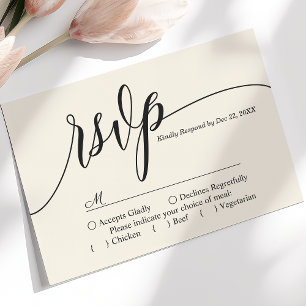 Ivory Cream Simple Script Wedding RSVP Card Karte