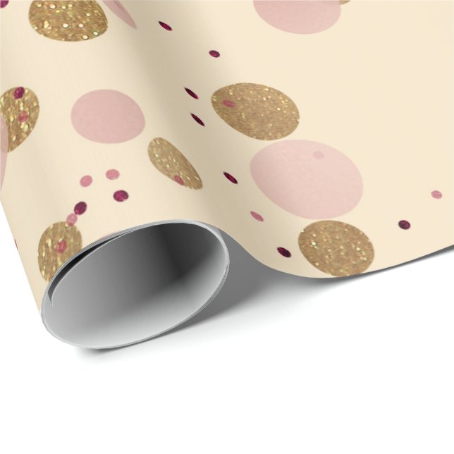 Ivory Creamy Gold Crystals Dots Confetti Pink Geschenkpapier (Rolleneckpunkt)