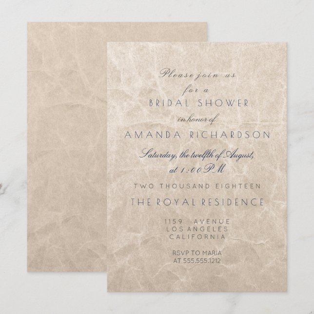 Ivory Crumpled Card Kraft Brautparty Party Einladung (Vorne/Hinten)