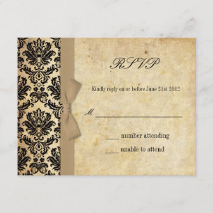 Ivory Damask Bow Wedding RSVP Karte