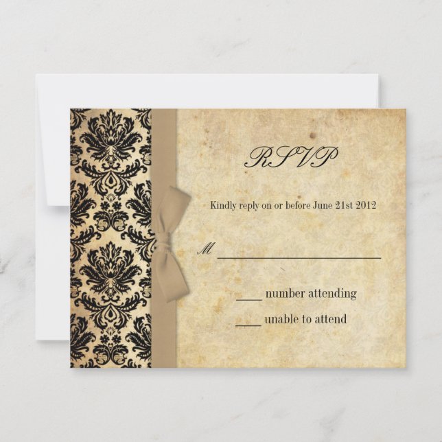 Ivory Damask Bow Wedding RSVP Karte (Vorderseite)