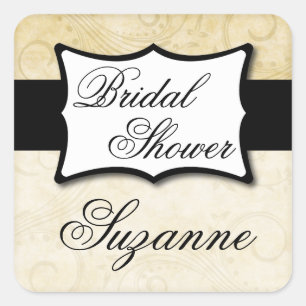 Ivory Damask Brautparty Quadratischer Aufkleber