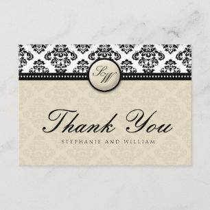 Ivory Damask Monogram Wedding Danke Card