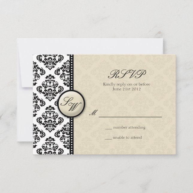 Ivory Damask Monogram Wedding RSVP (Vorderseite)