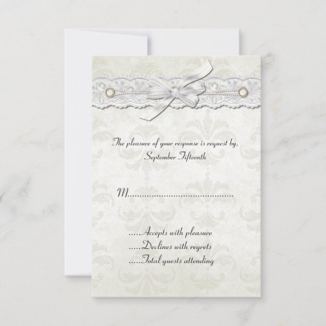 Ivory Damask Wedding RSVP Card Karte (Vorderseite)