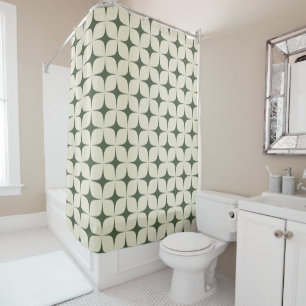 Ivory & Deep Green Mid Century Modern Geometric Duschvorhang