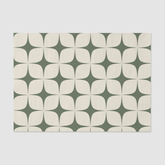 Ivory Deep Green Mitte Jahrhundert Moderne Boho Ge Seidenpapier (Vorderseite)