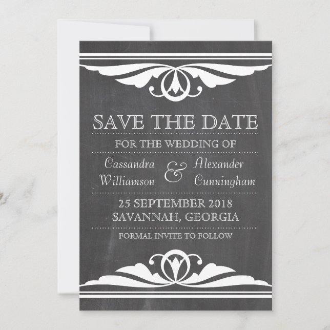 Ivory Deko Chalkboard Save the Date einladen (Vorderseite)