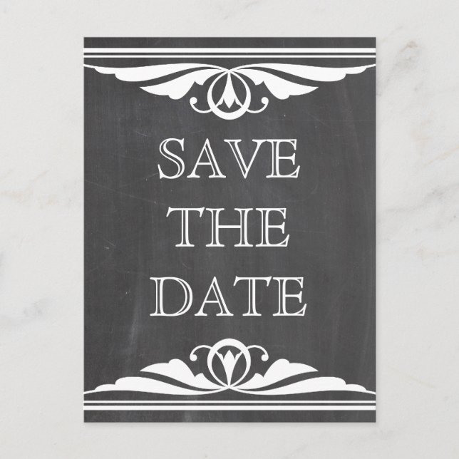 Ivory Deko Chalkboard Save the Date Postkarte (Vorderseite)
