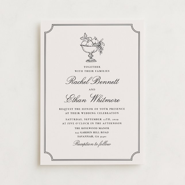 Ivory Double Frame Fruit Bowl Wedding Invitation Ankündigung (Von Creator hochgeladen)