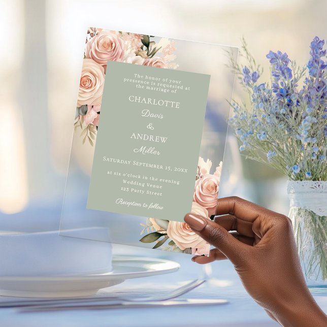 Ivory dusty rose florals sage green luxury wedding acryleinladungen (Von Creator hochgeladen)