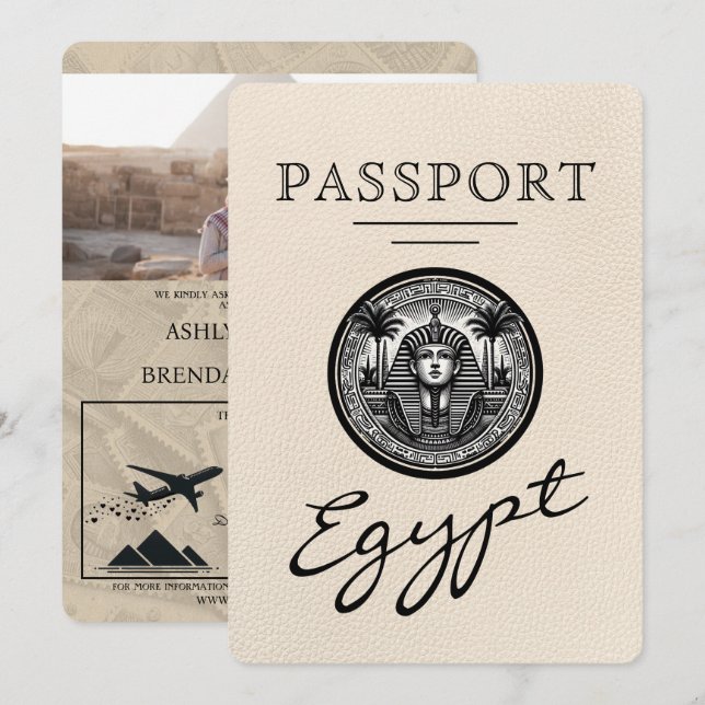 Ivory Egypt Passport Wedding Einladung (Vorne/Hinten)