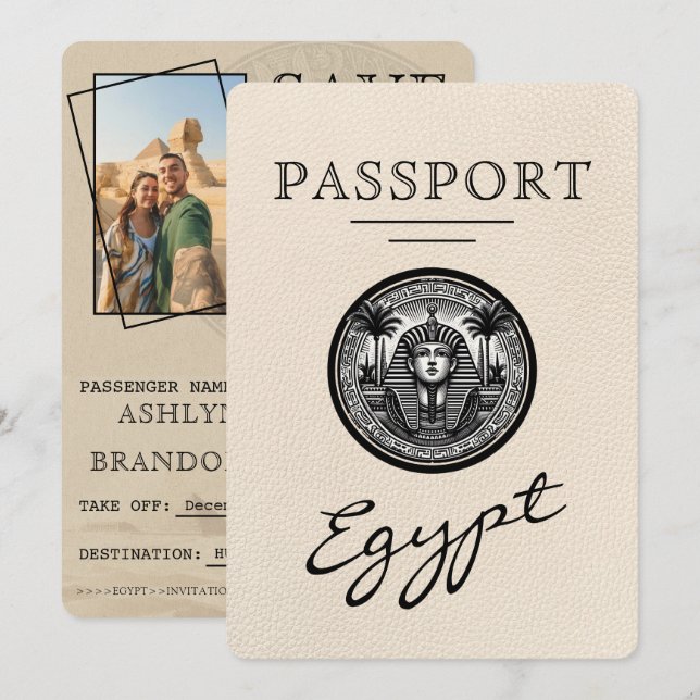 Ivory Egypt Passport Wedding Save the Date (Vorne/Hinten)