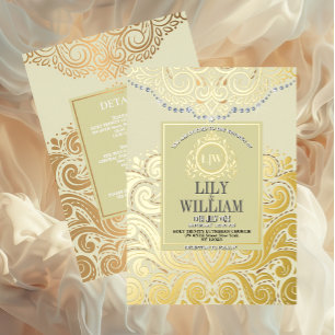 Ivory Elegant Artdeco Diamond Monogram Wedding Folieneinladung