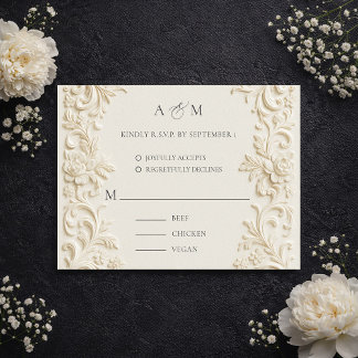 Ivory Elegant Baroque Wedding Response Card RSVP Karte