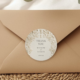 Ivory Elegant Embossed Thank You Wedding Runder Aufkleber