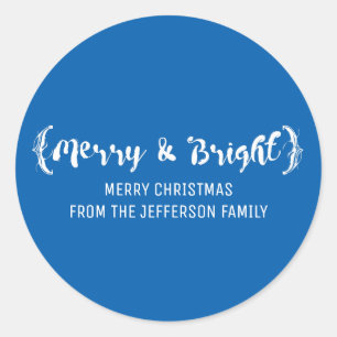 Ivory Elegant Sketched Merry and Bright Holiday Runder Aufkleber