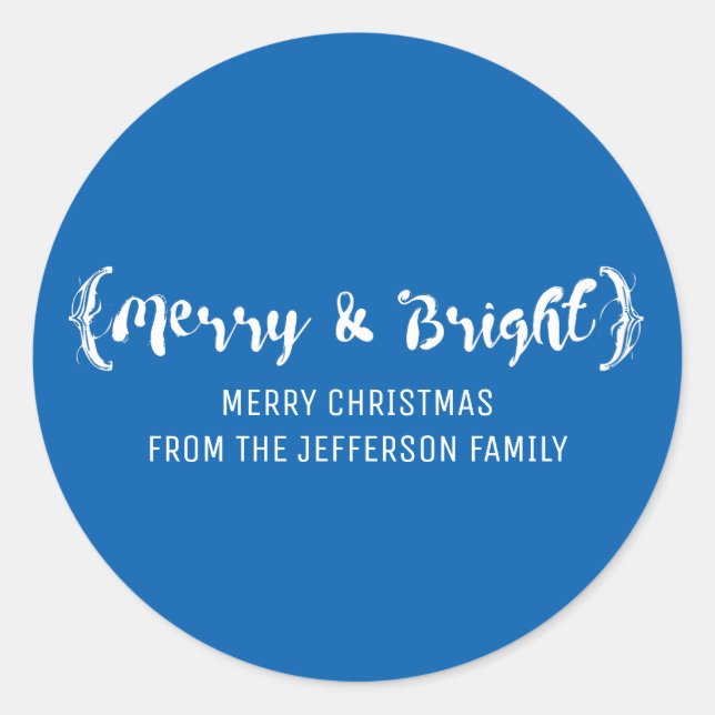 Ivory Elegant Sketched Merry and Bright Holiday Runder Aufkleber (Vorderseite)