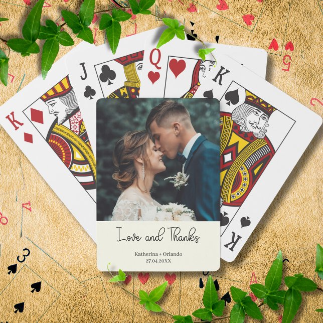 Ivory Elegant Wedding Love and Thanks Photo Spielkarten (Von Creator hochgeladen)