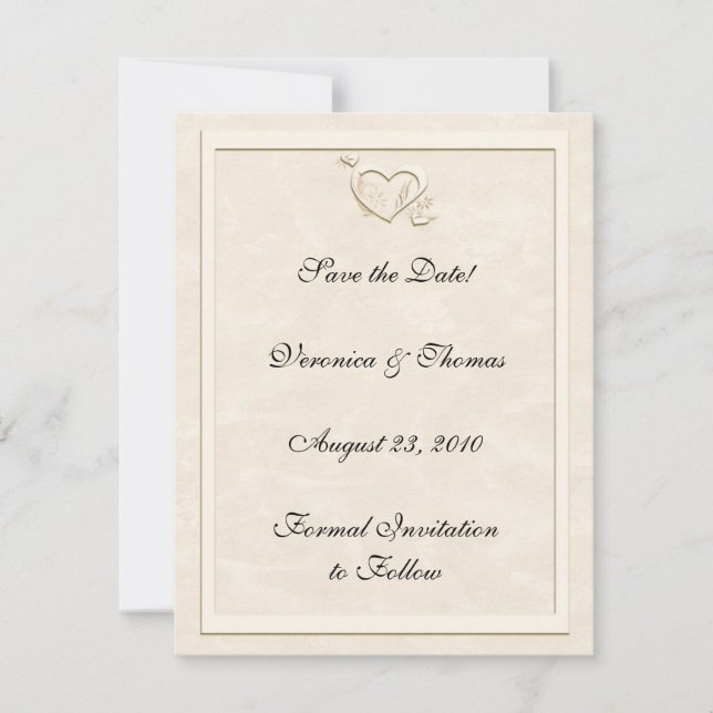 Ivory Embossed-Look Herz Save the Date (Vorderseite)