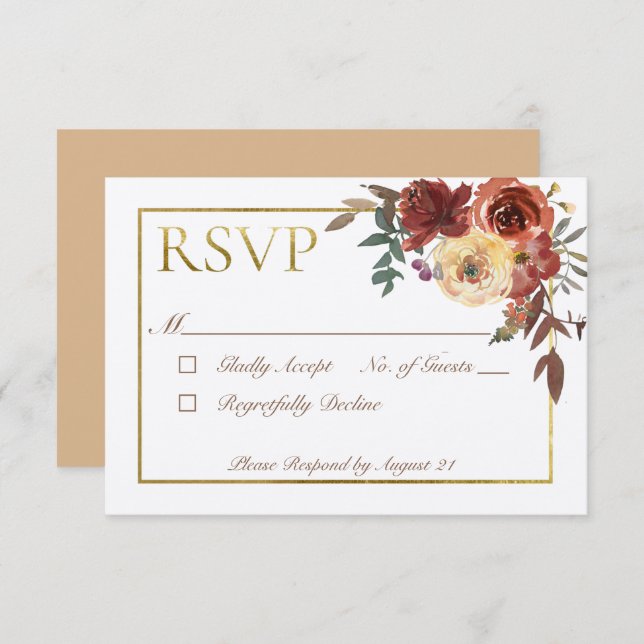 Ivory Fall Floral Bouquet mit Gold RSVP Karte (Vorne/Hinten)