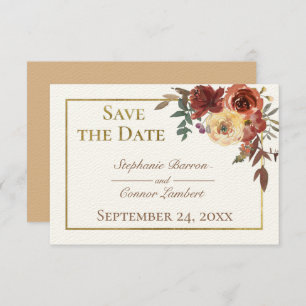 Ivory Fall Floral Bouquet mit GoldWedding Save The Date