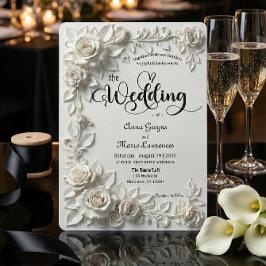 Ivory Faux Plaster Relief Roses Formal Wedding Einladung