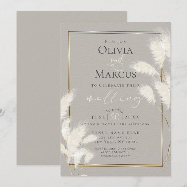 Ivory Feathery Pampas Grass Allison1 Einladung (Vorne/Hinten)