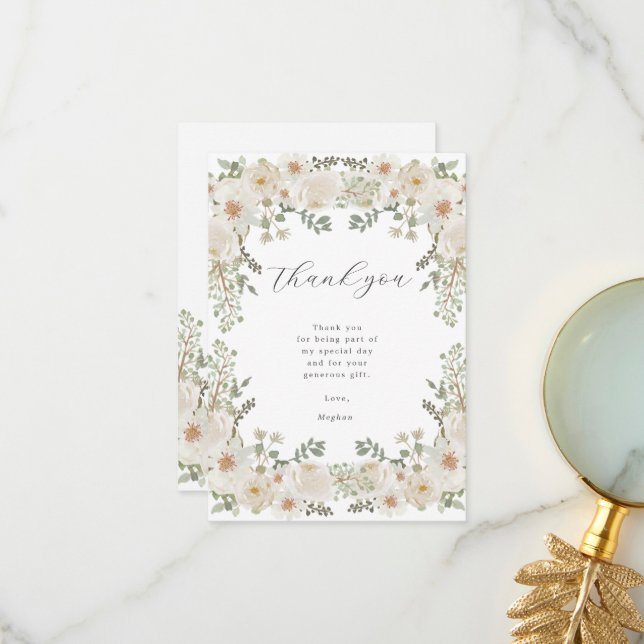 Ivory Floral Baby Dusche Danke Karte (Vorderseite/Rückseite Beispiel)