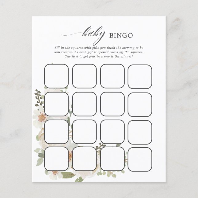Ivory Floral Baby Shower Bingo Games (Vorderseite)