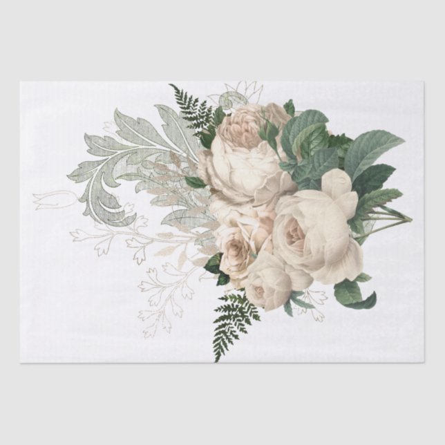 Ivory Floral Bouquet Wasserfarbe Decoupage Seidenpapier (Vorderseite)