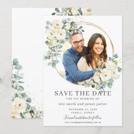 Ivory Floral Eukalyptus Foto Save the Date Karte