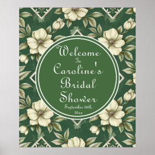 Ivory Floral Green Emerald Bridal Willkommen Poster