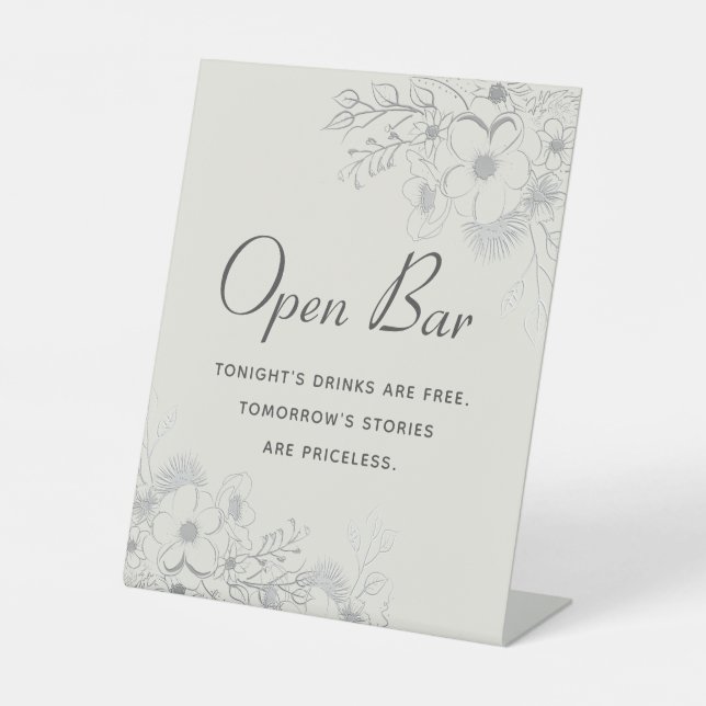 Ivory Floral Open Bar Wedding Pedestal Sign Sockelschild (Vorderseite)