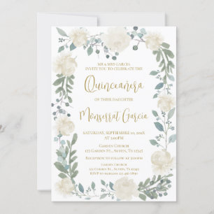 Ivory Floral Quinceñera Einladung