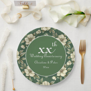 Ivory Floral und Emerald Wedding Jahrestag Pappteller