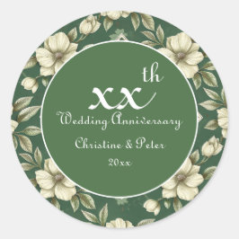 Ivory Floral und Emerald Wedding Jahrestag Runder Aufkleber