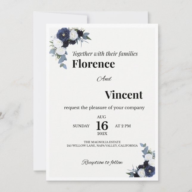 Ivory Floral Wedding Invitation Einladung (Vorderseite)