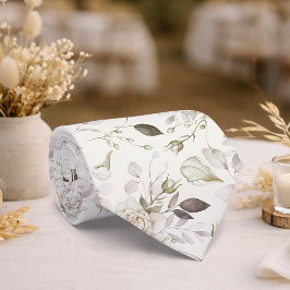 Ivory Floral Wedding Tie with Vintage Rose Pattern Krawatte