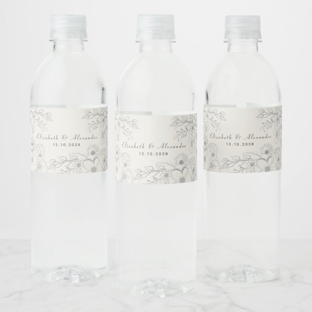 Ivory Floral Wedding Water Bottle Labels Wasserflaschenetikett (Flaschen)