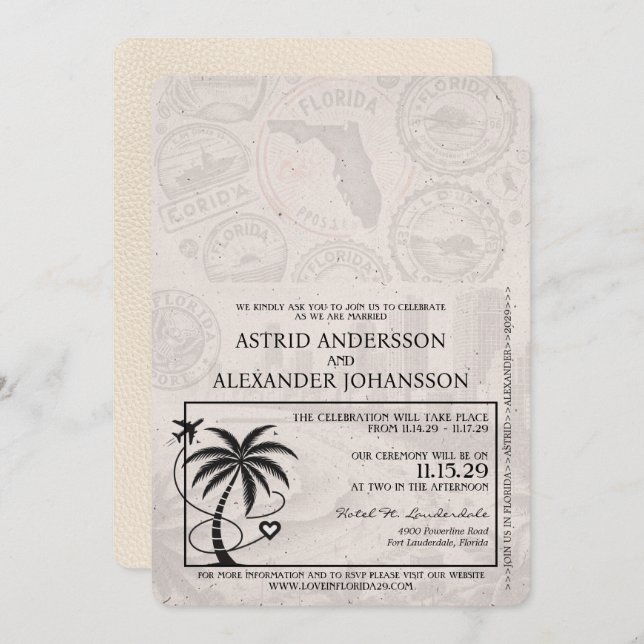 Ivory Florida Passport Hochzeit Einladung (Vorne/Hinten)