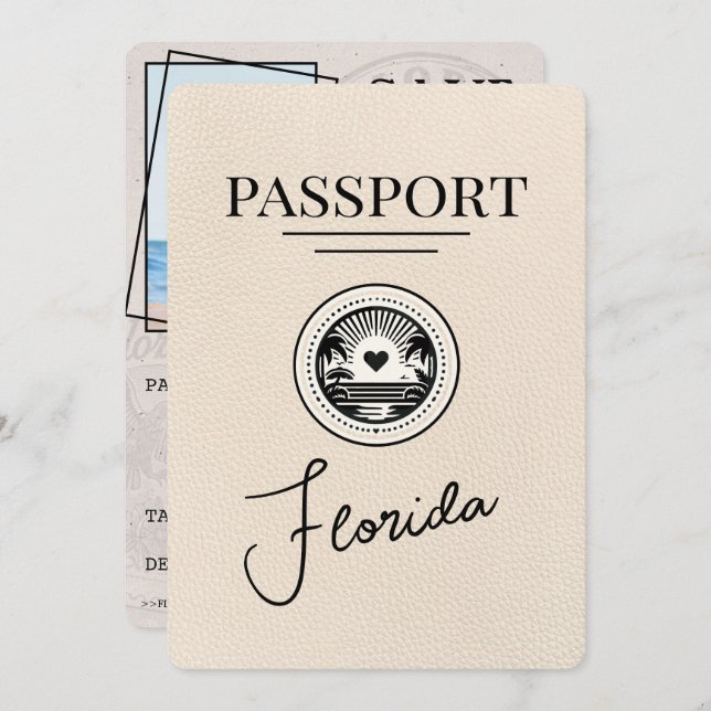 Ivory Florida Passport Save the Date (Vorne/Hinten)