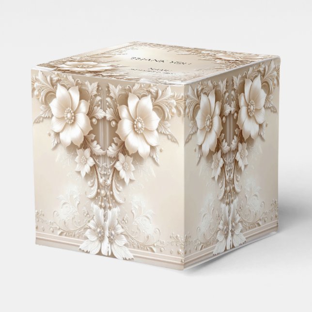 Ivory Flowers Favor Box Geschenkschachtel (Vorderseite)