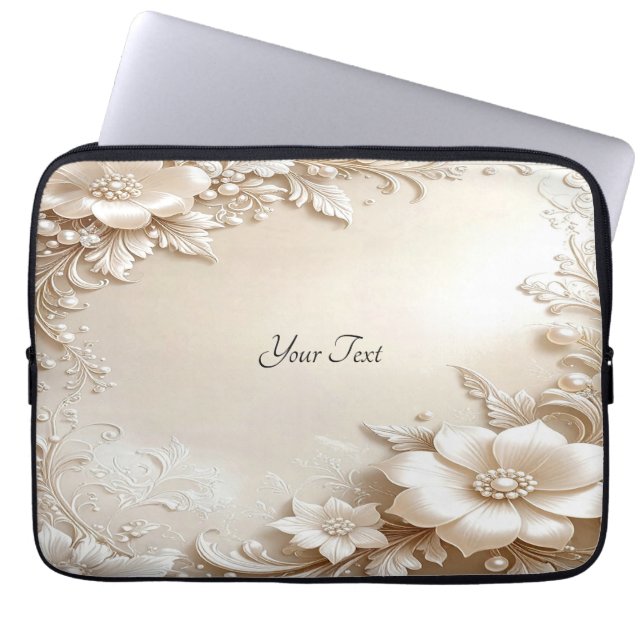 Ivory Flowers Laptop Sleeve (Vorderseite)